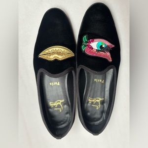 Christian Louboutin Black Velvet Leather Flat Shoes Size 7